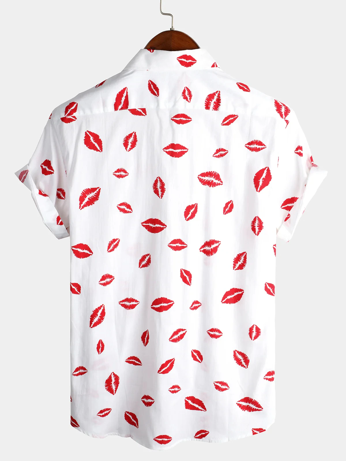 Chemise hawaïenne à manches courtes pour hommes, imprimé lèvres rouges à lèvres, décontractée, poche de vacances, revers