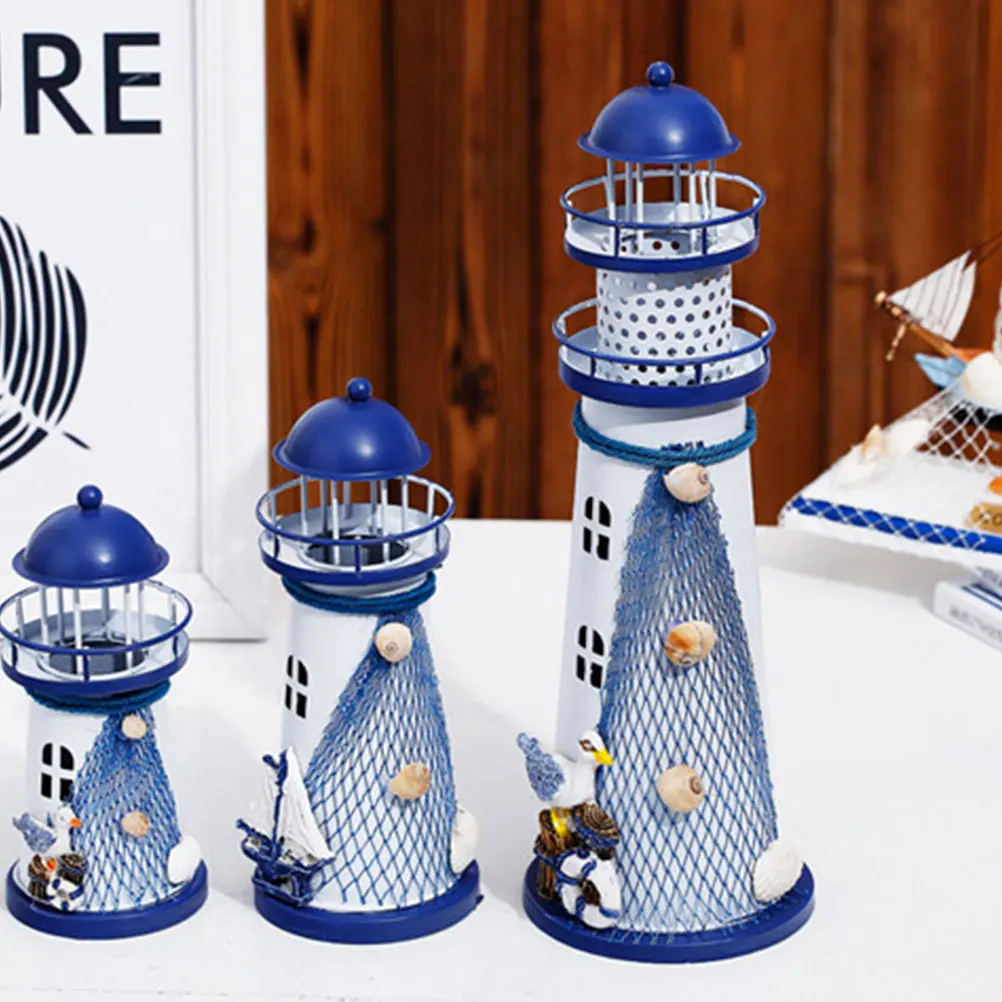 

Lighthouse Home Decor Iron Ornament Vintage Style Shining Finish Living Room Bedroom Office Desk Decoration Small Random Design