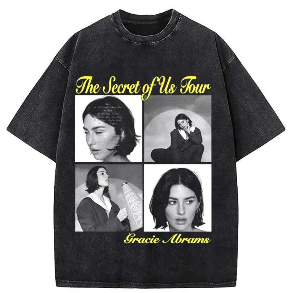 2025 Gracie Abrams Washed Cotton The Secret of Us Tour T-Shirt Merch Women Men Hiphop O-neck Cotton Short Sleeve Tshirt Tops