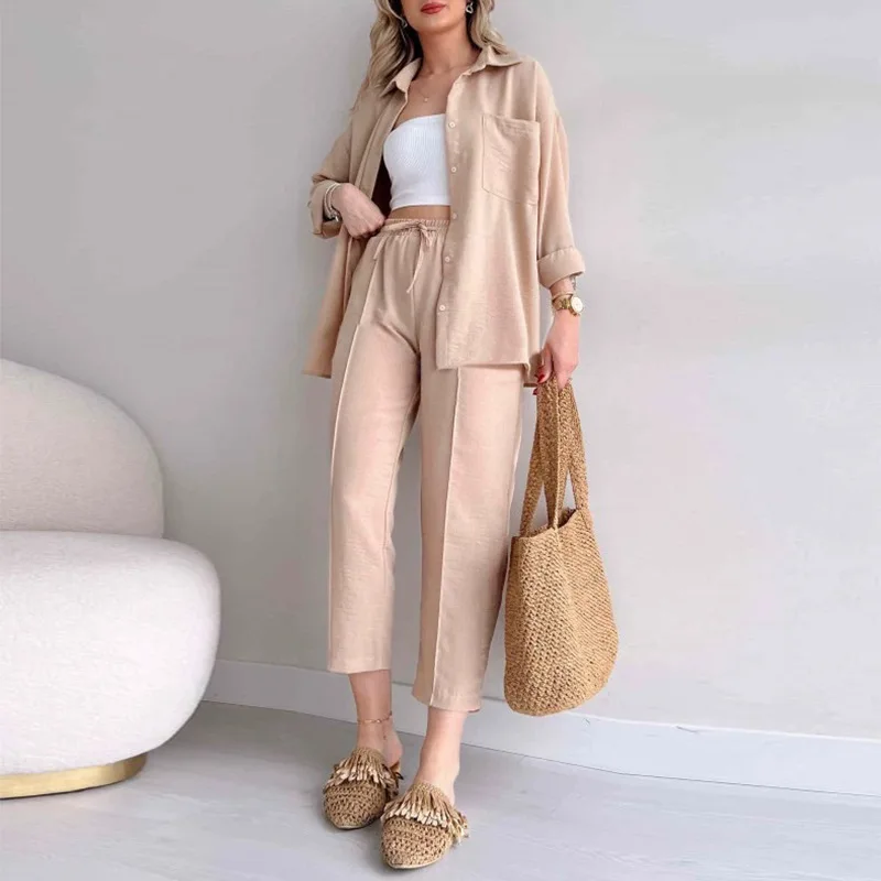 Large Size Women's  Autumn New Casual Loose Shirt Jacket Nine-point Sports Haren Pants 2 Pieces Outfits