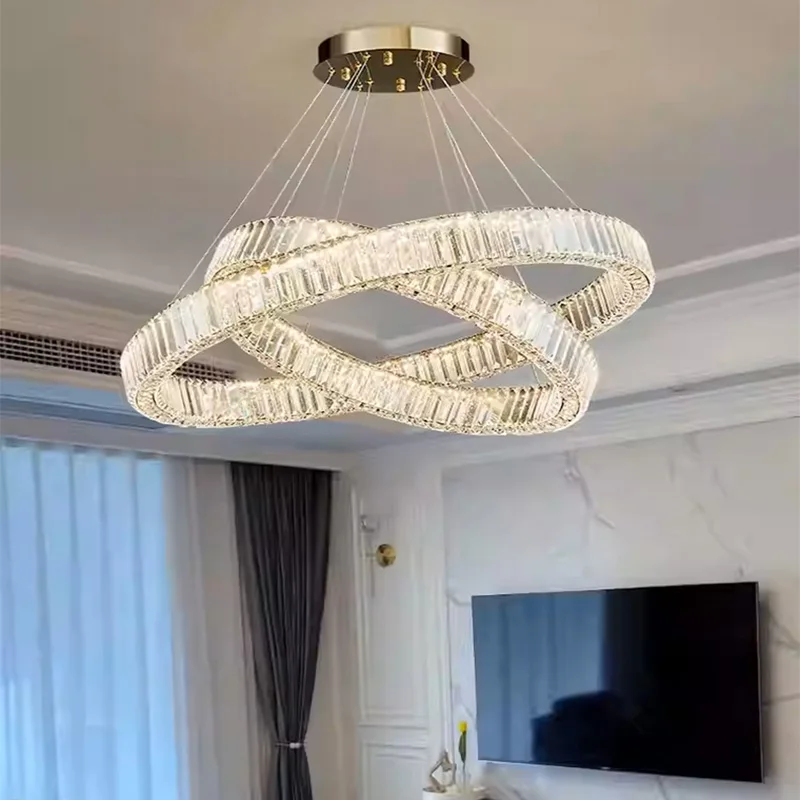 الحديثة لامعة حلقة كريستال LED الثريا الفاخرة السقف شنقا تجهيزات الإضاءة المنزل المعيشة الطعام ديكور غرفة نوم قلادة أضواء