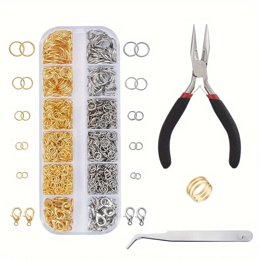

12 Grids Jewelry Findings Set Open Jump Rings Chain Closure Jewelry Accessories Set Handmade DIY Repair Tools Kit Pliers