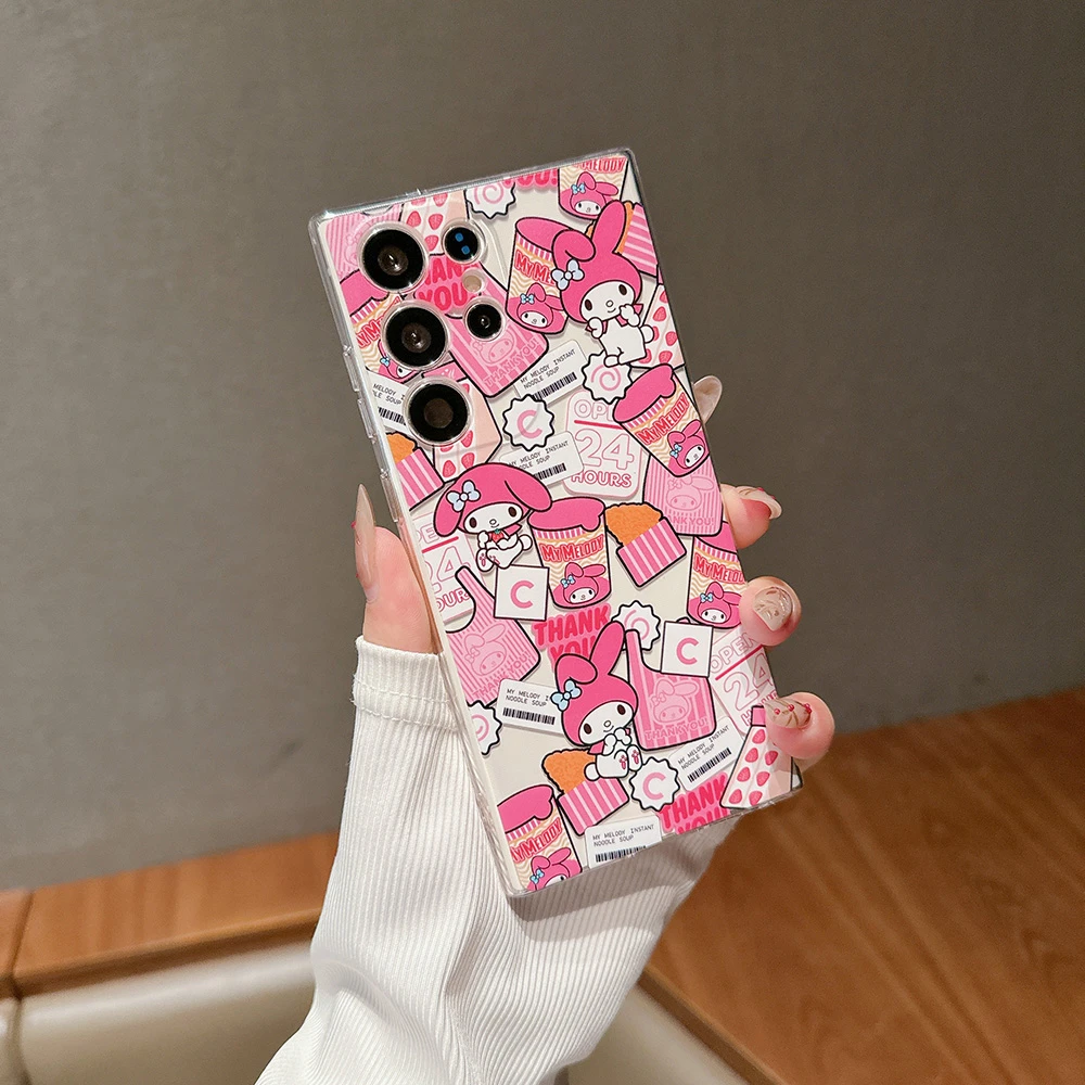 Cute Cartoon Sanrio Hello Kitty Melody Pochacco Transparent Phone Case For Samsung Galaxy S26 25 24 23 Ultra Puls Soft TPU Cover