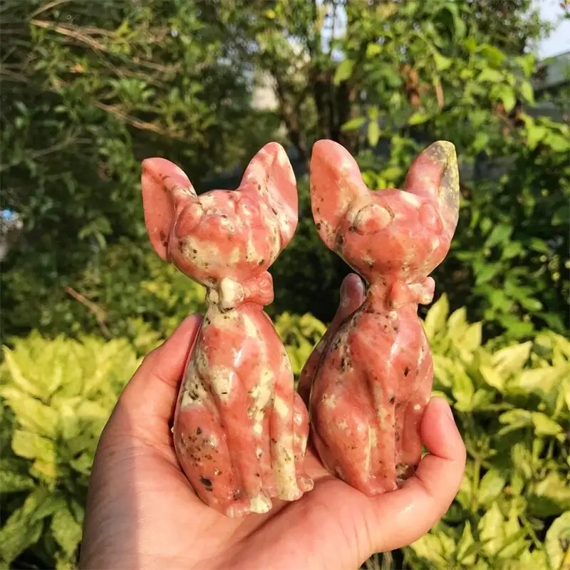 Natural Peach Blossom Tourmaline Butterfly Dog Crystal Animal Carving Healing Fashion Home Decoration Healthy Birthday Gift 1pcs