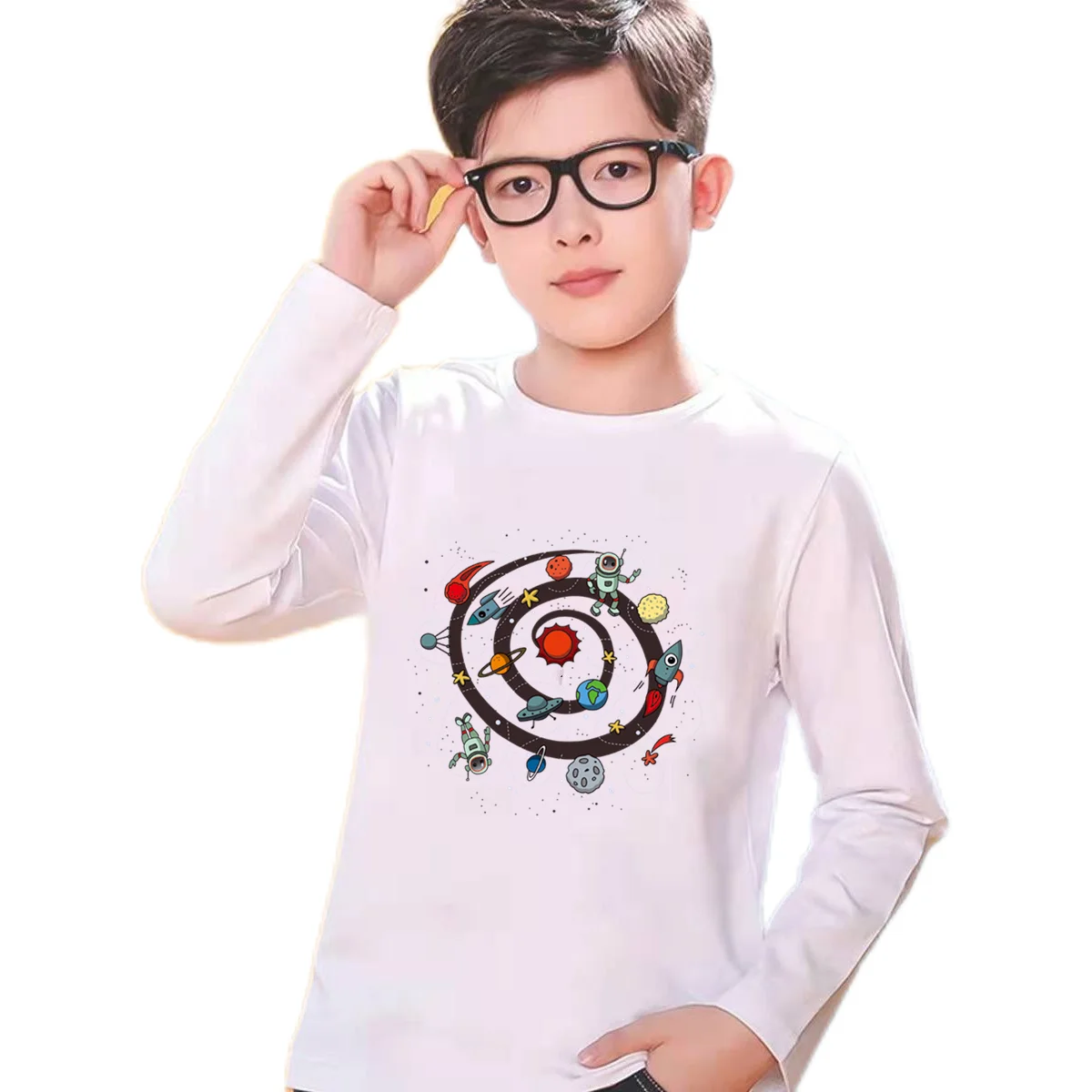 2023 Boys Clothes Cartoon Space T-shirt for  Children's Wear Kids Boy Autumn New Fashion Long Sleeve O-Neck Cotton T-Shirts