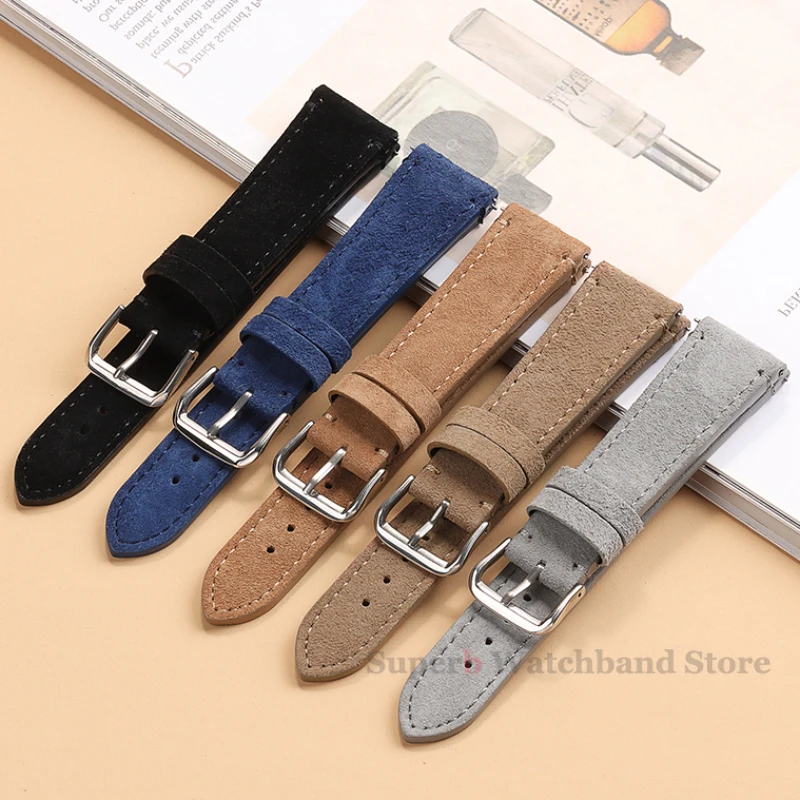 20/22mm Vintage Suede Strap for Seiko Cowhide Leather Watch Band Stitching Bracelet for Omega Quick Release Sport Replacement