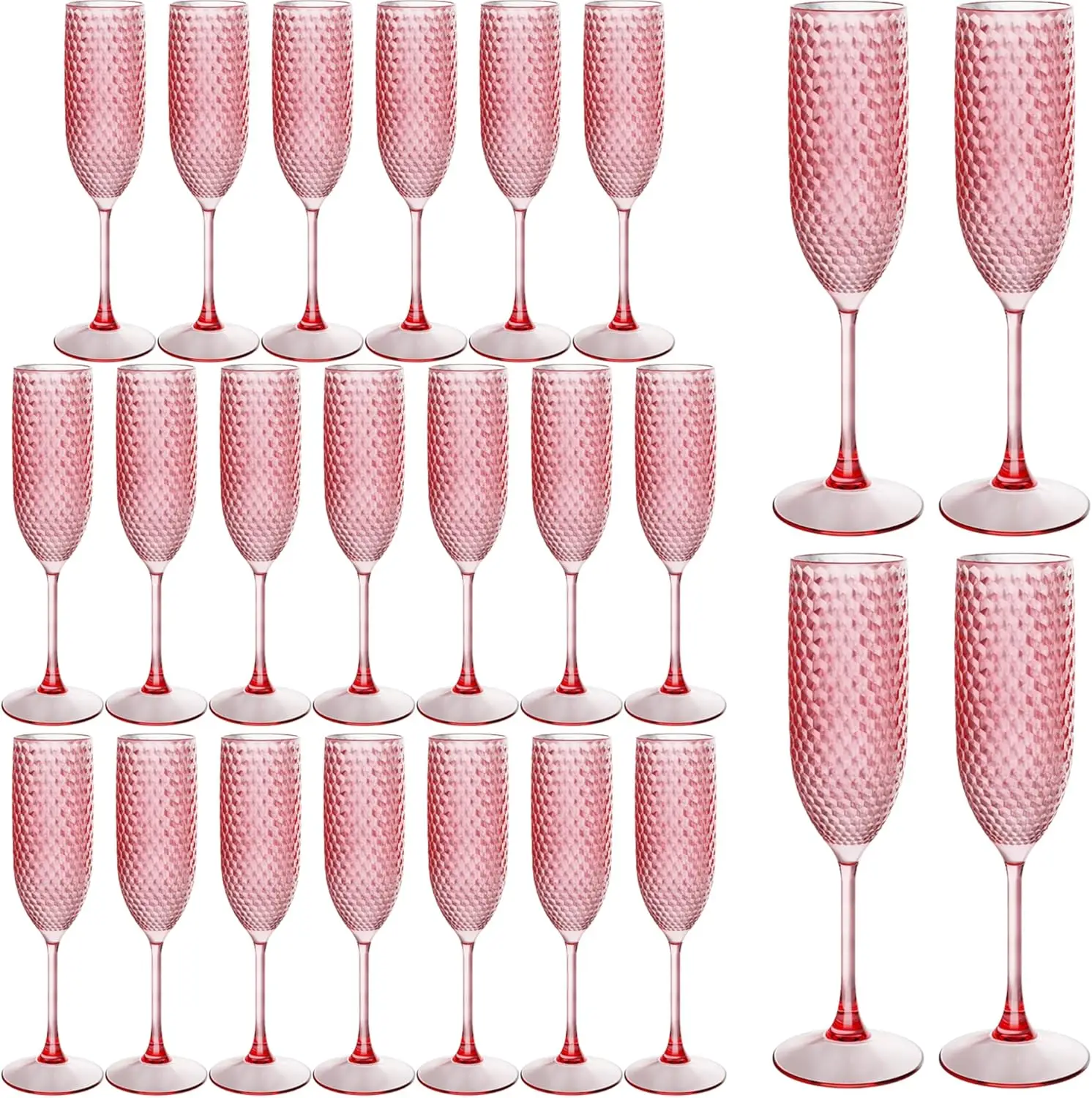 

24PCS Pink Plastic Champagne Flutes - Diamond Crystal Wedding Toasting Glasses, Unbreakable Goblets for Bridal Shower