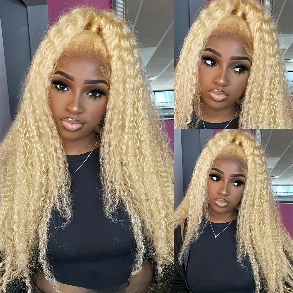 Perruque Lace Front Wig naturelle bouclée, cheveux humains, blond 613 HD, 13x6, 13x4, 30 pouces, pre-plucked, deep wave