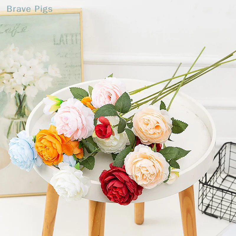 European Style 3Heads Artificial Peony Flower Bouquet For Home Garden Living Room Decoration Wedding Party Supplies Fake Flowers