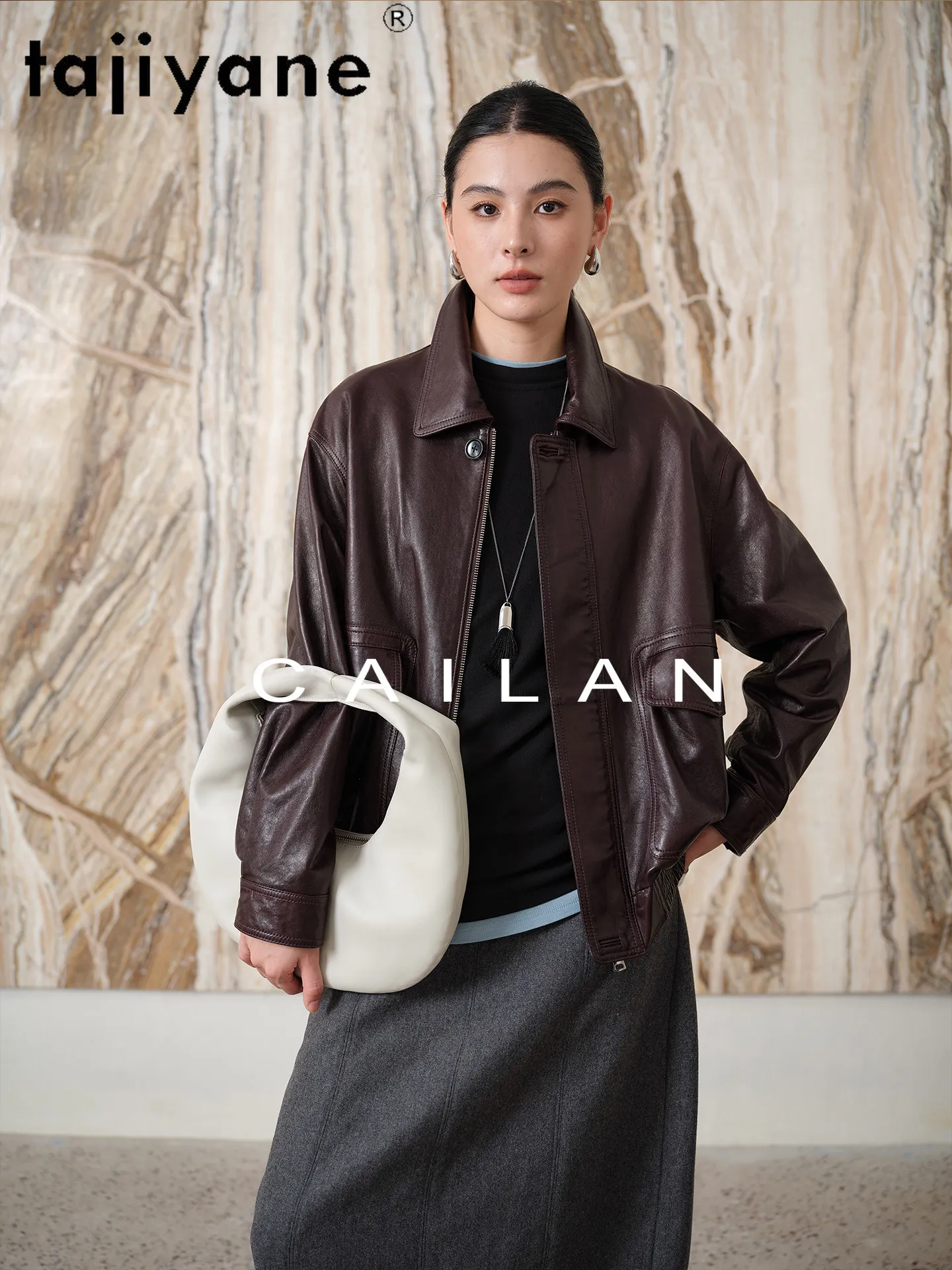 TAJIYANE シープスキンレザージャケット女性ショートスタイリッシュコートカジュアル本革ジャケット 2026 秋の女性服 косуха женская