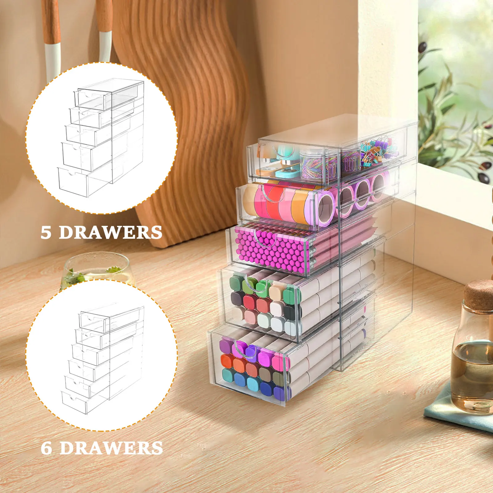 

5/6 Tier Acrylic Drawer Organizer Clear Stackable Makeup Hair Accessories Organizer Storage for Cosmetic Jewelry Pen Stationary