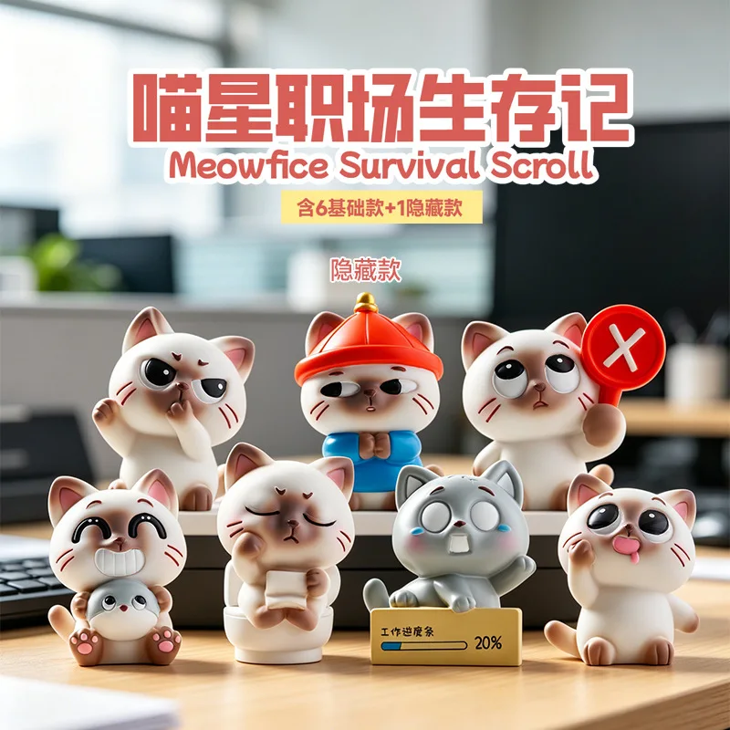 

Meowfice Survival Scroll Blind Box Creative Cartoon Cat Figurine Trendy Collectible Desktop Office Decor Adult Gift For Students