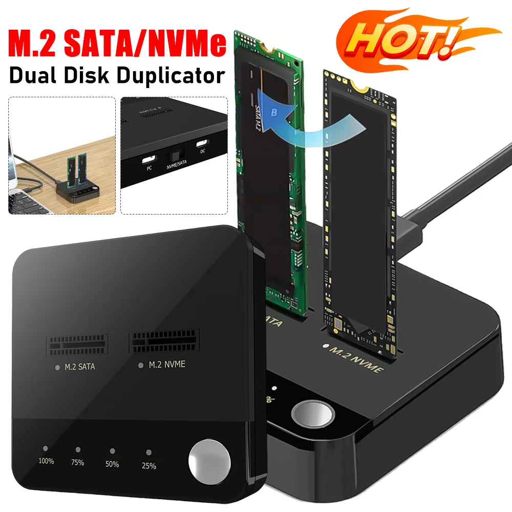 

Копировальный аппарат для жестких дисков M.2 SATA/NVMe, автономная клонная док-станция для жесткого диска с двумя отсеками, клон-дубликатор, Дубликатор жесткого диска M.2 SSD