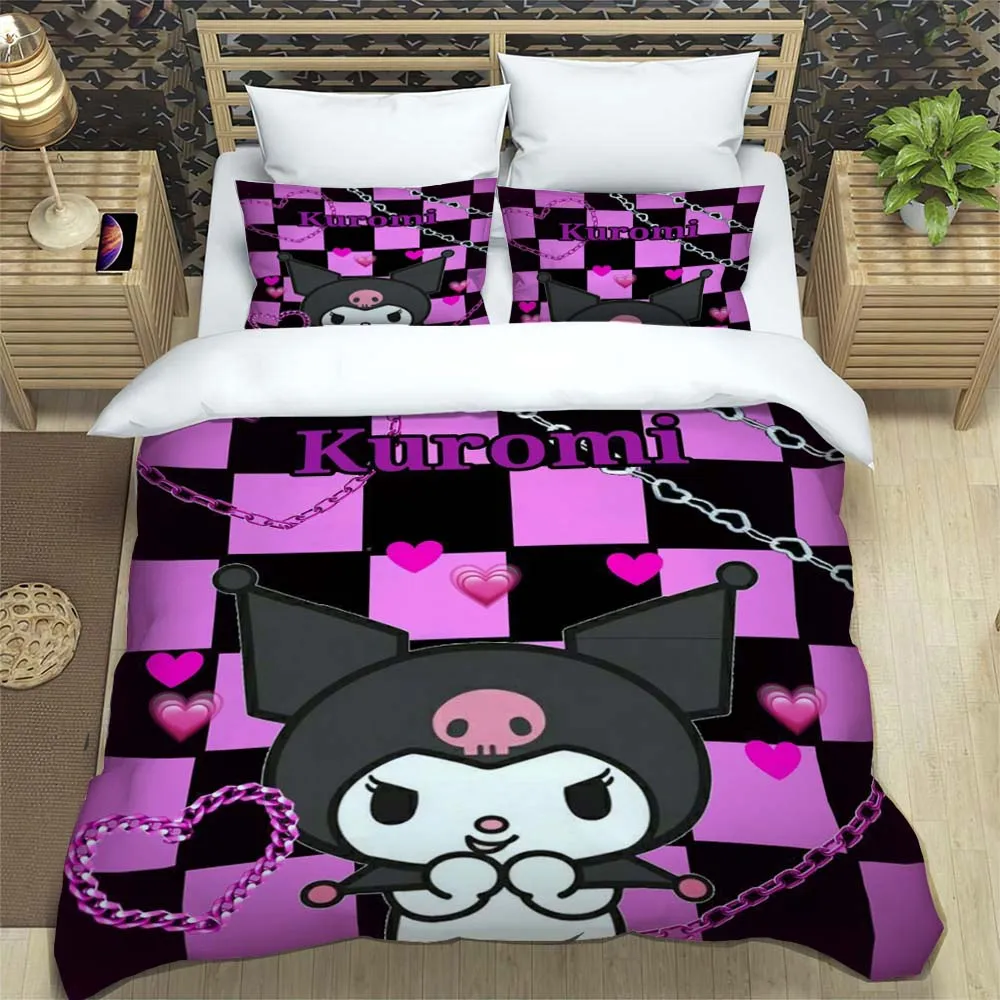 Imagem -03 - Kuromi Cartoon Bedding Grupo Impressão 3d Decoração de Casa Fronha Colcha Presente para Família e Amigos