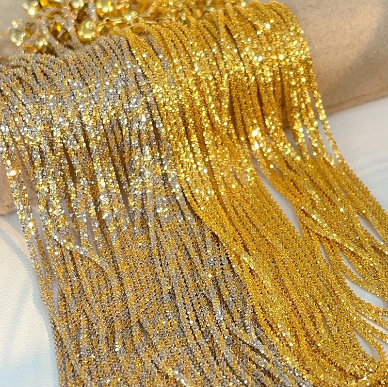 LUOWEND 18K الأصفر/الأبيض + الأصفر عقد ذهب أنيق لامعة تصميم رائعة سلسلة قلادة للنساء مجوهرات الحفلات العالية
