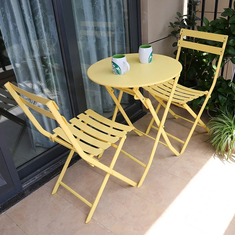 Balcony Table and Chair Three-piece Outdoor Garden Wrought Iron Garden Terrace Folding Table Milk Tea Cafe Tables and Chairs