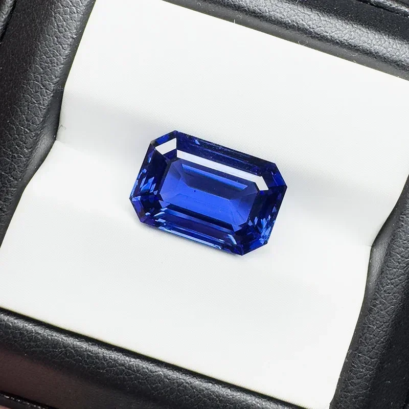 

L-Lab Grown Sapphire Emerald Cut Royal Blue 10x14mm 9.5ct VVS1 Gemstone for Diy Jewelry Making Gift with Certificate