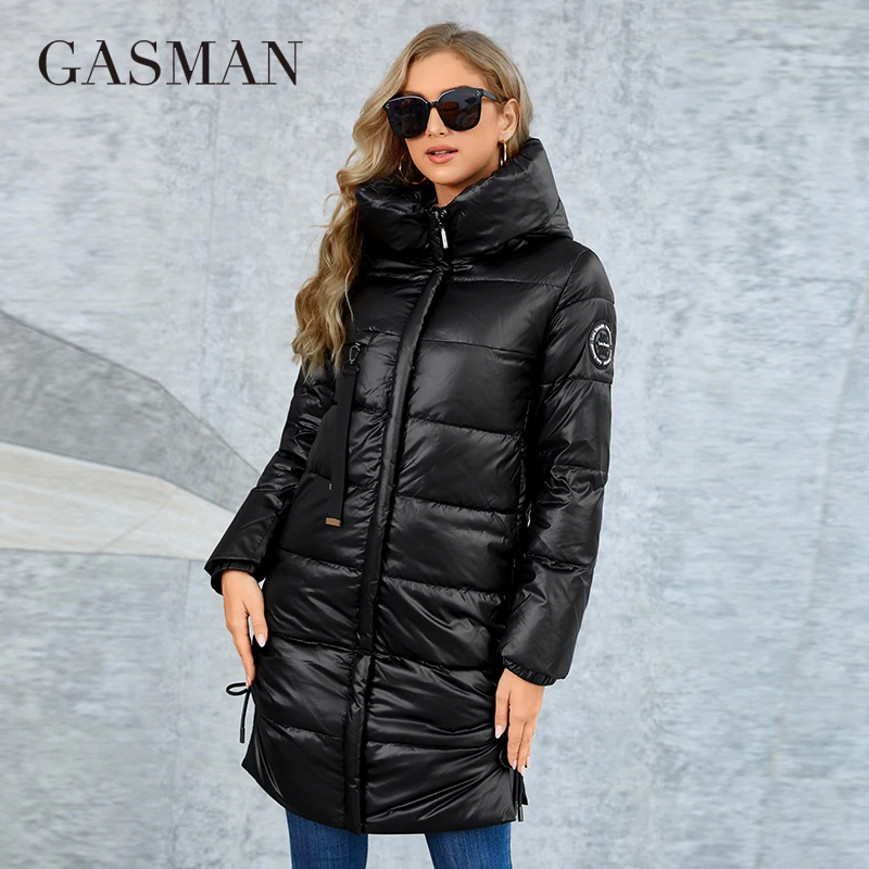 GASMAN-Chaqueta de plumón larga para mujer, abrigo de diseño clásico con cremallera, cinturón de pecho, bolsillo, Parkas de ocio, LD-21729, invierno, 2022