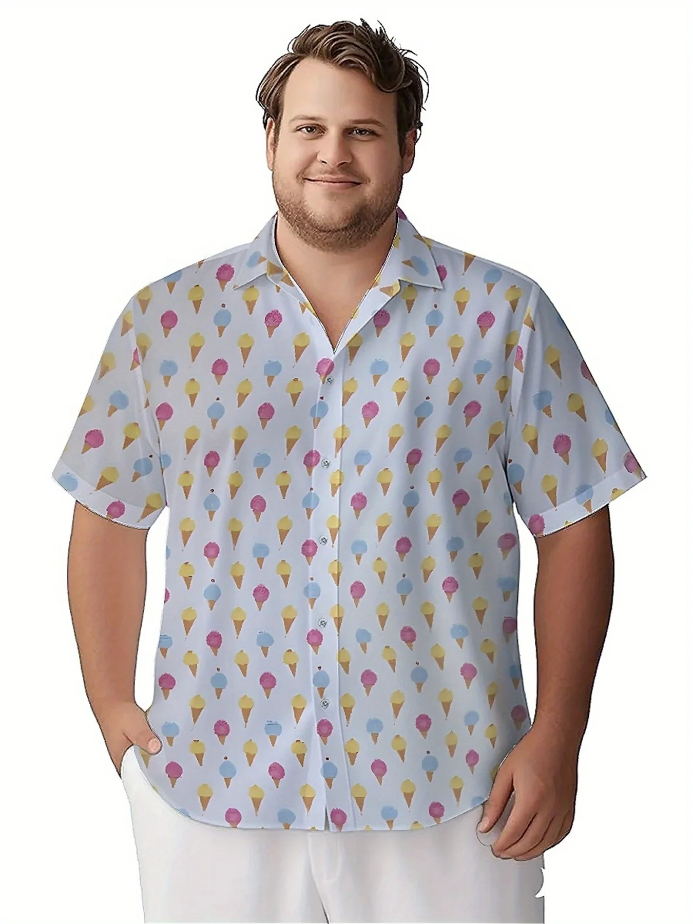 Мужские гавайские рубашки больших размеров с красочным рисунком мороженого, летние повседневные топы, подходят для улицы и вечеринок, уличная одежда