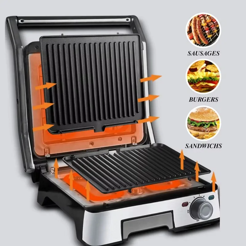 non-stick 2-in-1 electric grill household double board with cool touch handle