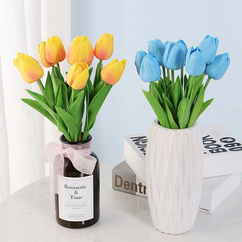 Height 34cm High-End Home Living Room Decoration Fake Flower Feel Real Mini Tulip Ornaments Without A Vase