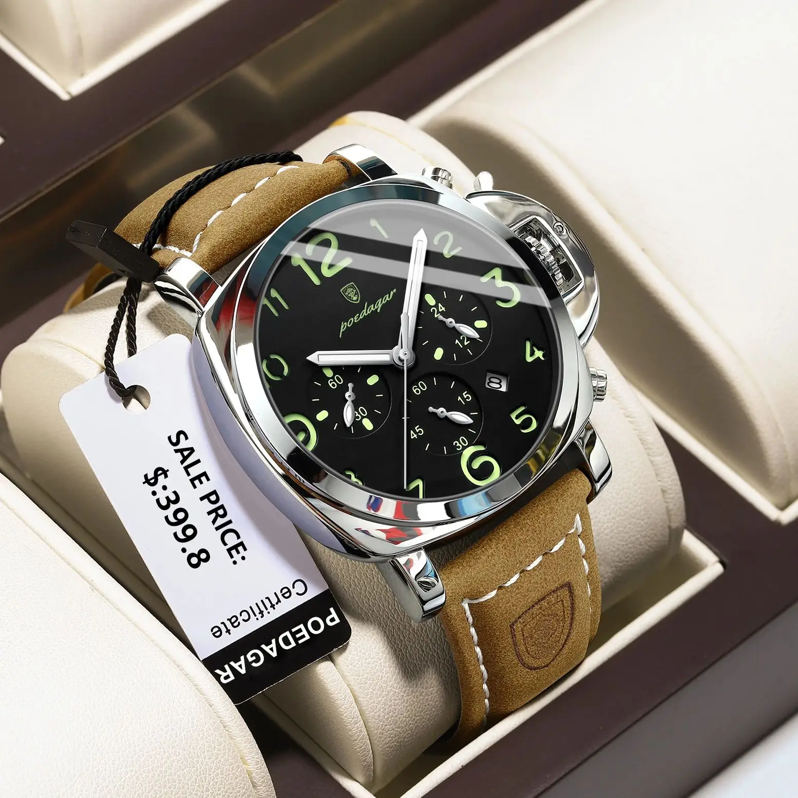 POEDAGAR Orologio militare di lusso da uomo Orologio da uomo in pelle luminosa impermeabile al quarzo Orologi sportivi da uomo di alta qualità Reloj maschile