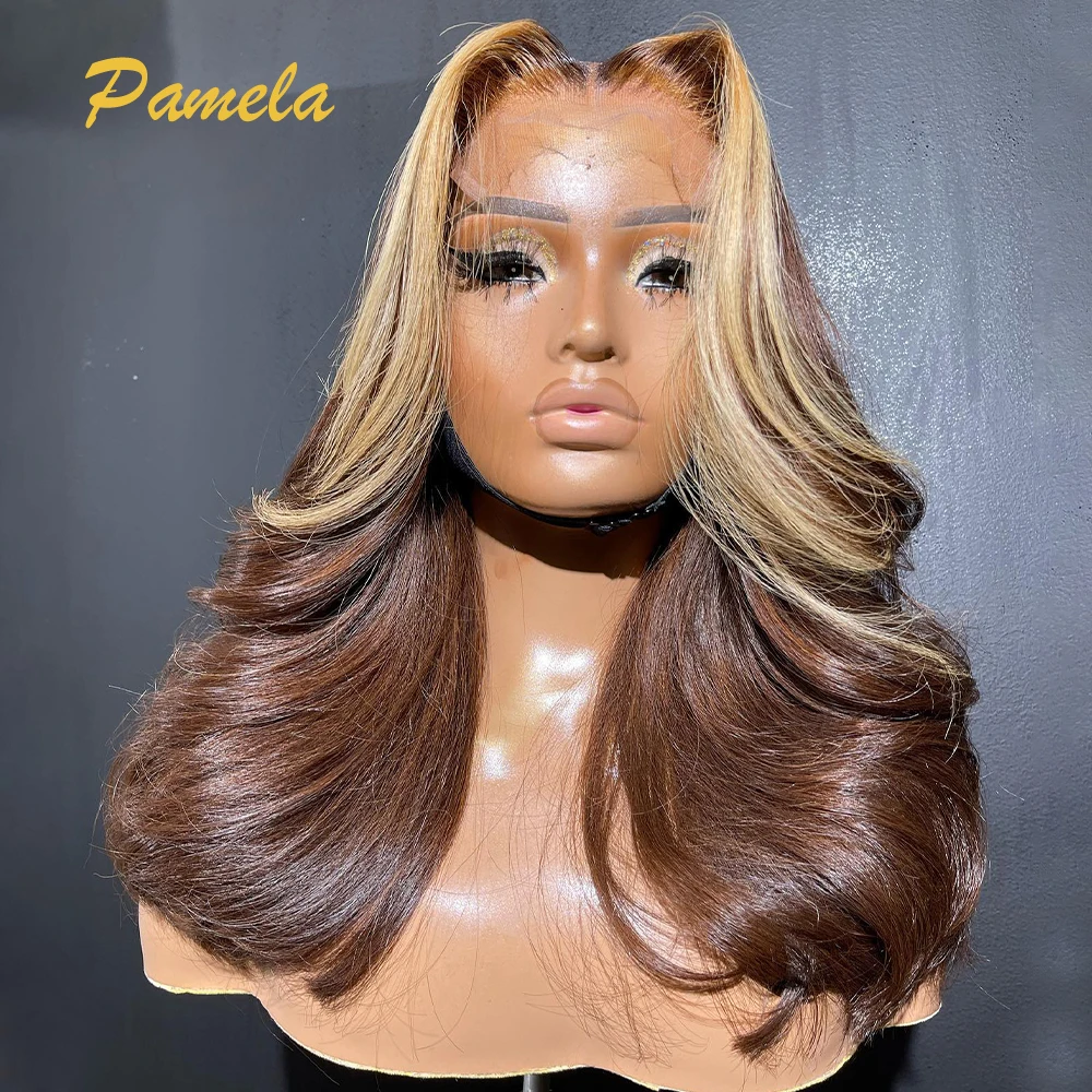 Honey Blonde 4/27 Colored Glueless Wig Human Hair Pre plucked Ready To Wear Body Wave 13x4 Transparent Lace Front Wig For Women