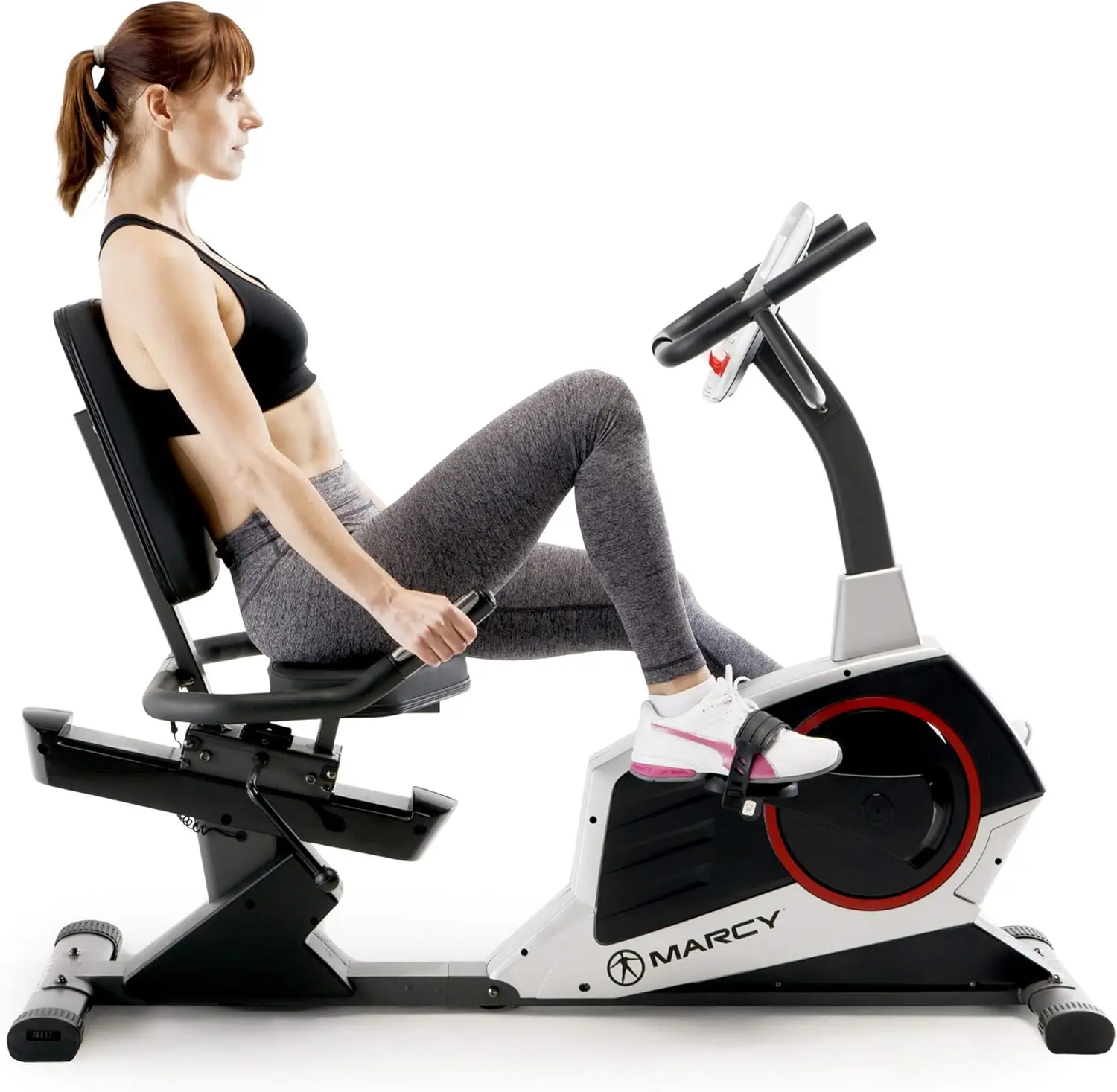 Regenerating Recumbent Exercise Bike with Adjustable Seat, Pulse Monitor and Transport Wheels ME-706