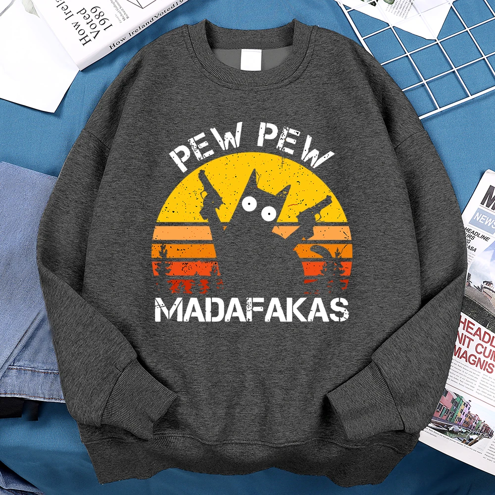 Pew Pew Madafakas Cat With Two Guns Sweatshirt Men Hip Hop Warm Hoody Vintage Thicken Streetwear Unisex High Quality Hoodies