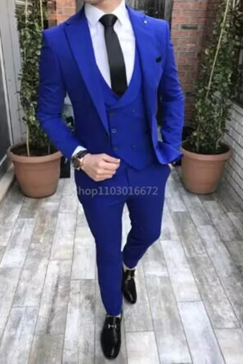 

3 Pieces Casual Solid Men Suits Set New Men's Formal Business/Wedding Groom Suits Peak Lapel single Breasted Blazer Vest Pants