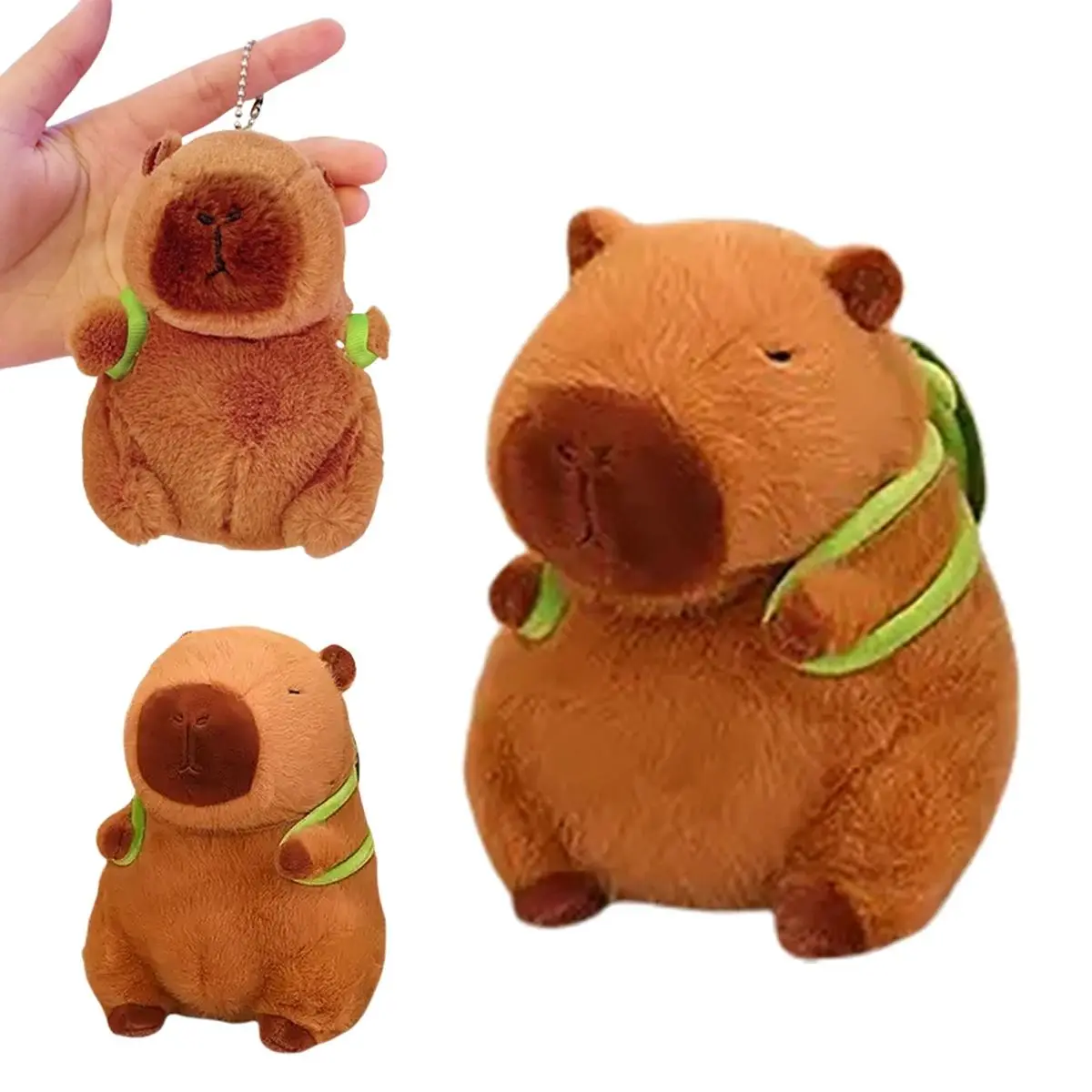 Pet Cute Capybara Plush with Turtle Backpack Kawaii Capibara Stuffed Aniamls Toys Keychain Bag Charms Gifts for Kids Brown