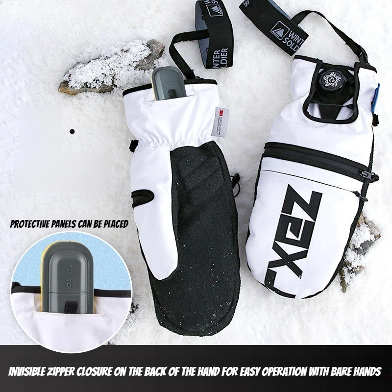 

New Thermal Kevlar Ski Gloves with Built-in Wrist Guard Men Women Single Board Snow Glove Mittens Resistant Mat Knob Button