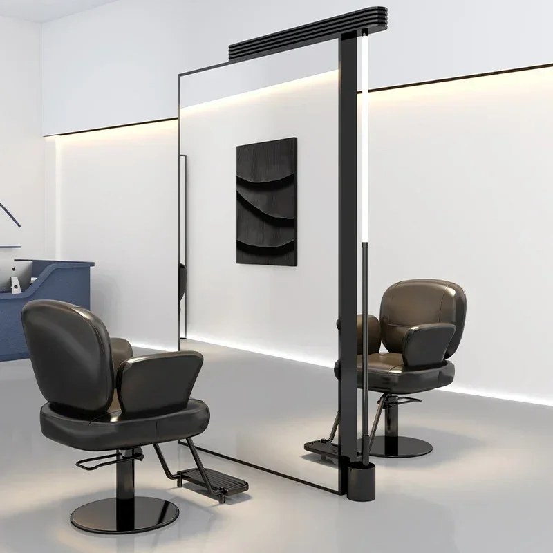 

SS NewNew Barber Shop Mirror Hair Salon Special Single Double Mirror with Light Floor Stainless Steel Hair Cutting Dressing Tabl
