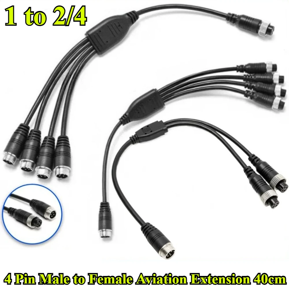 

1-3Pcs M12 4Pin Y Splitter Aviation Head Male to Female Cable 40cm 1 to 2,1 to 4,4 core Extension Cable Adapter for CCTV Camera