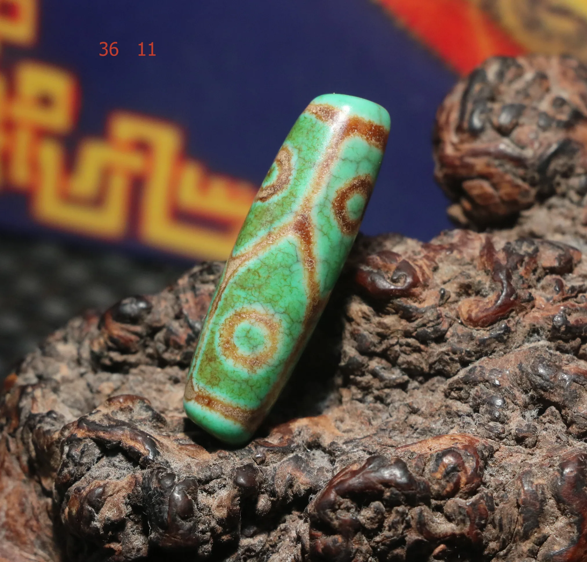 

AL Ultra Energy Tibetan Old Agate Green Color Turtle Shell 6 Eyed dZi Bead Pendant Amulet Big Treasure Timestown UPD21Asw