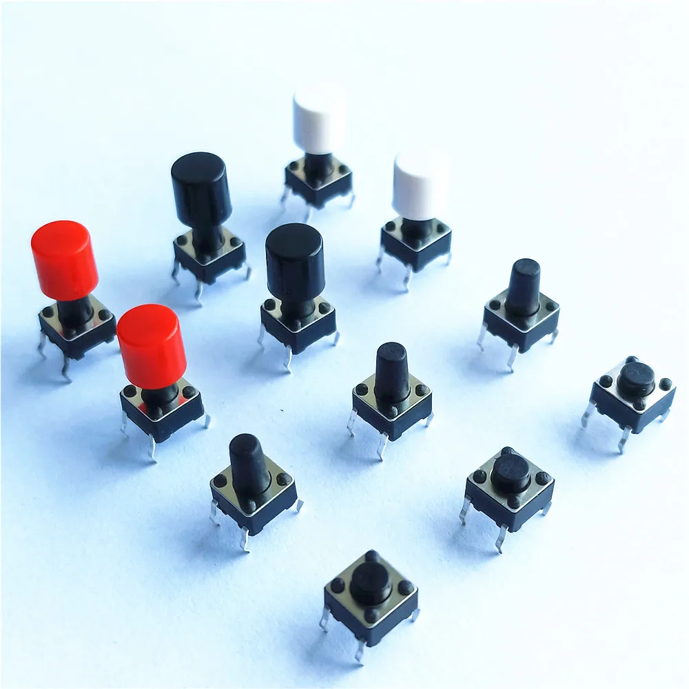 20 Stks/partij 6X6Mm 10 Maten 0.1A 4PIN Tactile Tact Push Button Micro Switchs Plastic Caps Directe Plug-In Zelf-Reset Dip Dropshipping