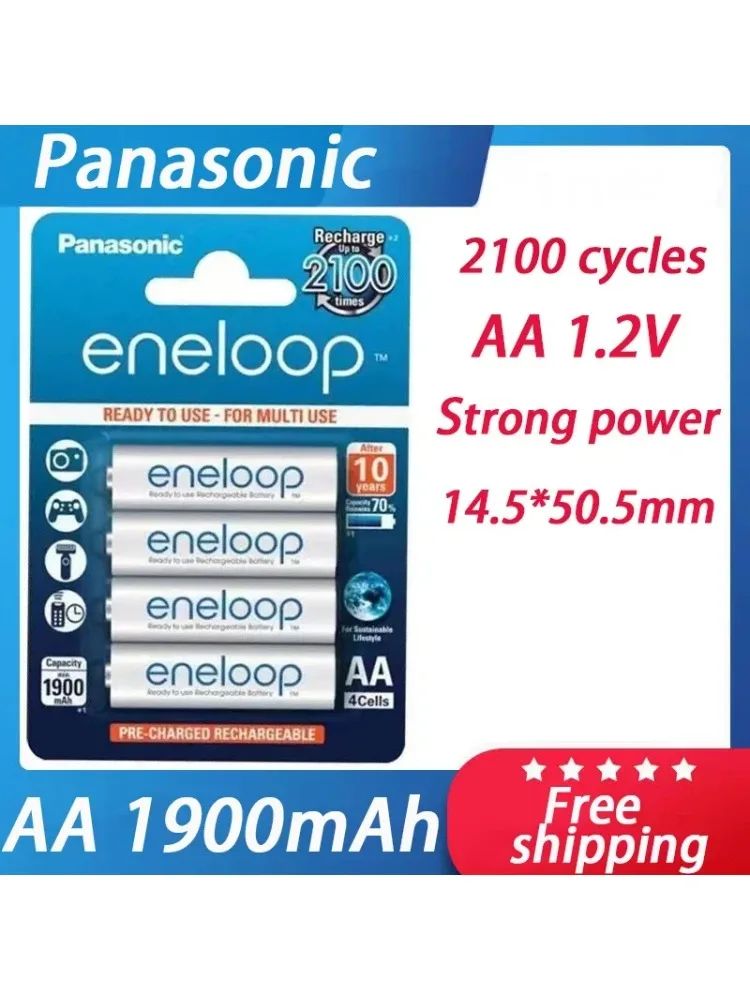 100% Panasonic Eneloop 100% batterie rechargeable AA originale 1.2v 1900mAh préchargée nimh adaptée aux jouets d'appareil photo de lampe de poche