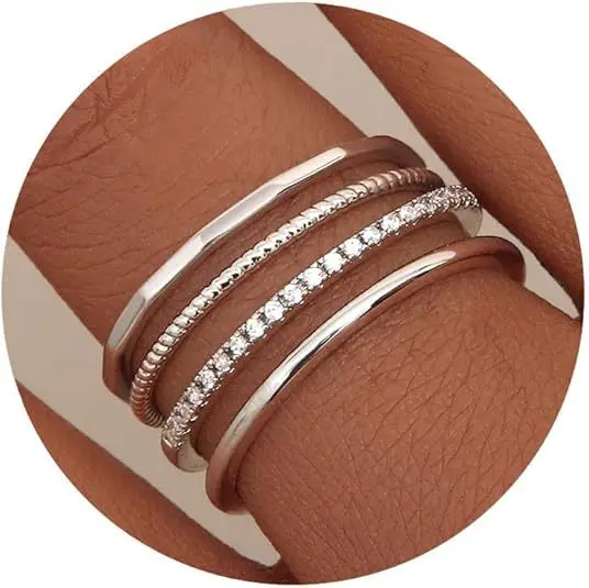Women Stackable Rings Non Tarnish Thin Thumb Silver Rings 14K Gold Stacking CZ Knuckle Pinky Ring Set Dainty Wedding Band Ring