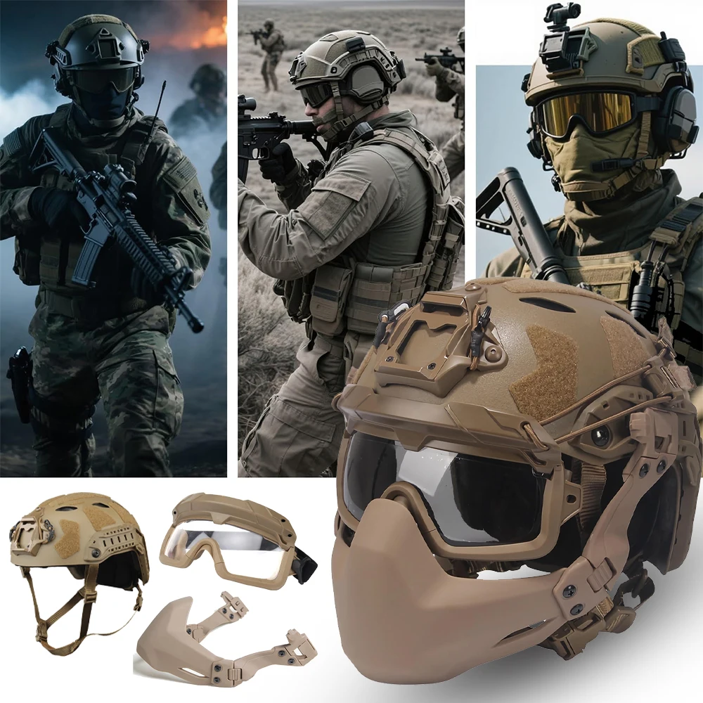 

FANDAO Tactical Helmet Set FAST Adjustable Airsoft Helmet with Mask Protection Goggles for Paintball CS Hunting Airsoft Training
