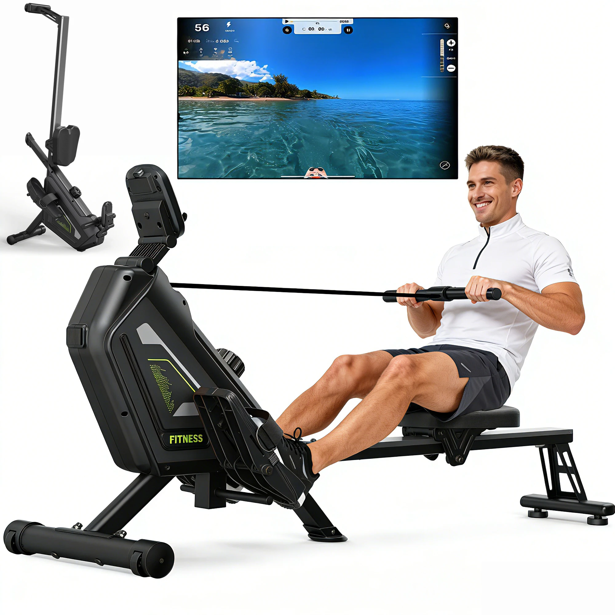 Klyzoom Home Magnetische Roeitrainer, 16 weerstandsniveaus, stille roeier met APP, draagvermogen 160 kg, eenvoudige montage, compact