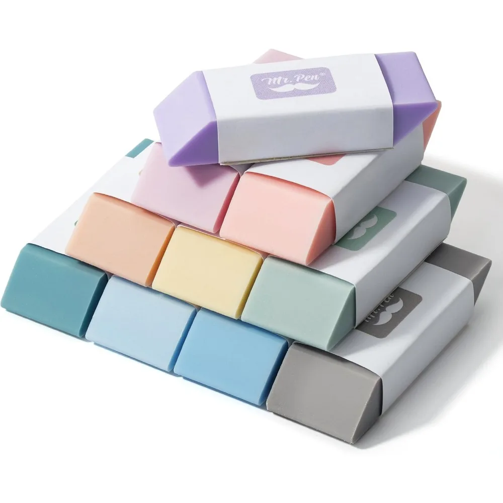 Soft Rubber Pencil Erasers 10 Pack Morandi Colors for School Office Art Sketching Homework Exams Smudge-Free Correction