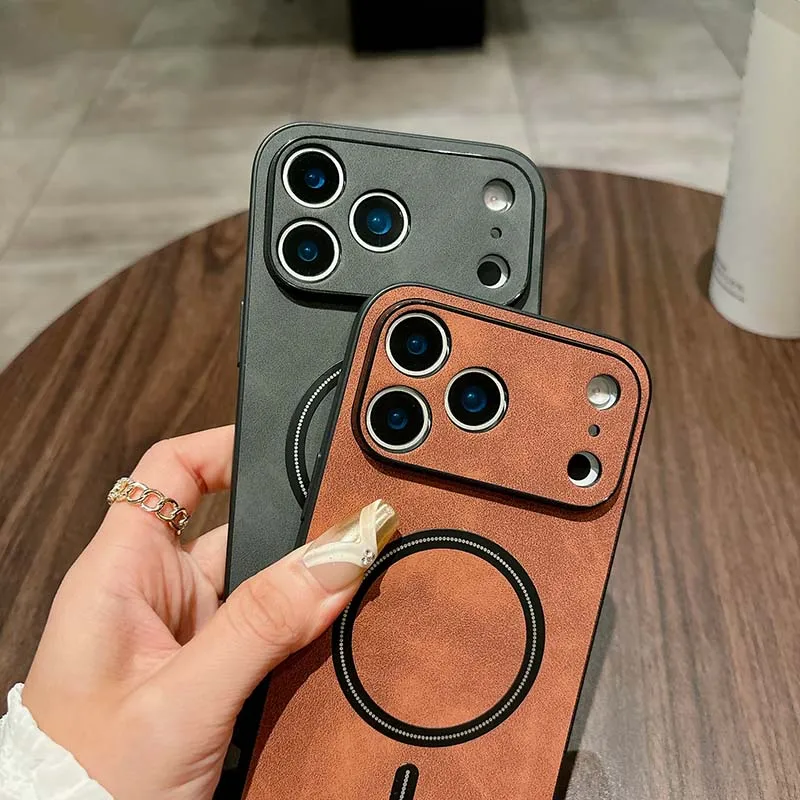 Luxury Synthetic Leather Shock-Absorbing Magnetic Phone Case For IPhone 18 Pro Max 11 13 14 15 16 17, Supports Wireless Charging view 2