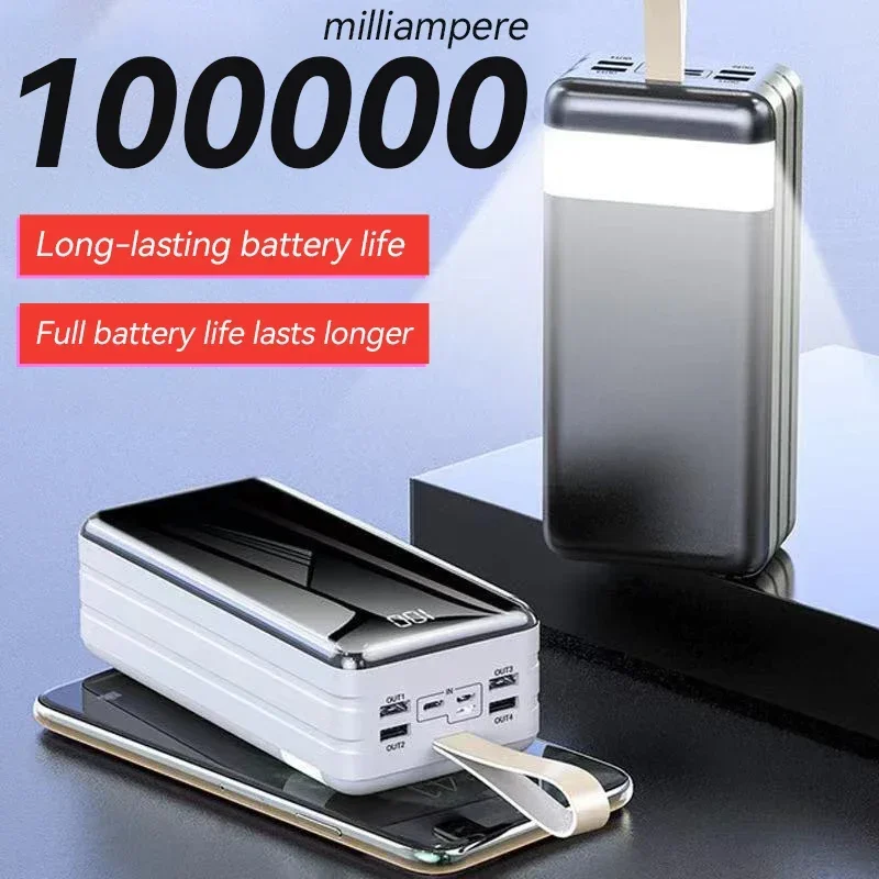 

100000mah Power Bank Portable Charger 4 Usb Powerbank For Xiaomi Iphone Samsung External Battery Poverbank With Light