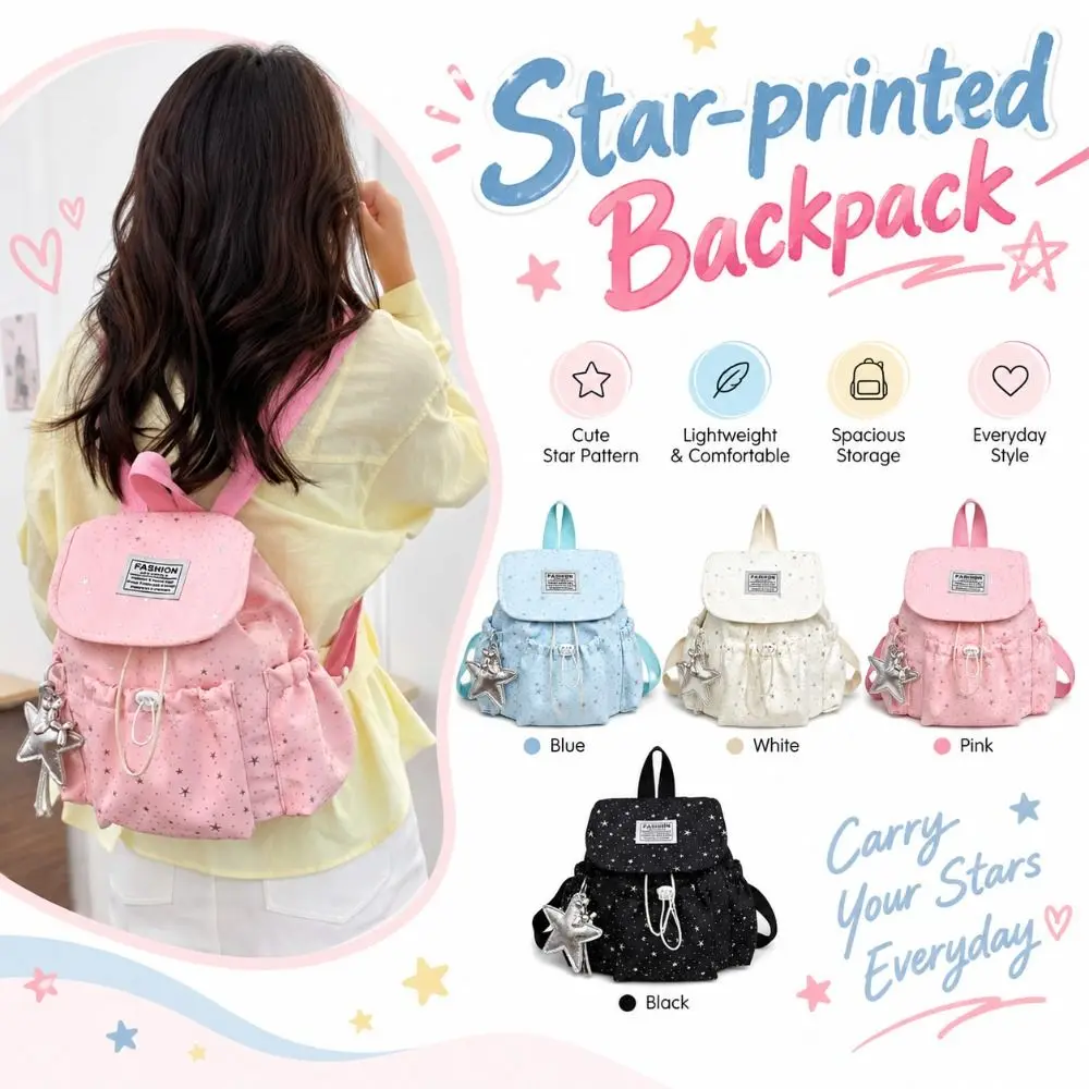 INS Style Star-printed Backpack Mini Korean Style Daypack Soft Touch Small Bag Travel