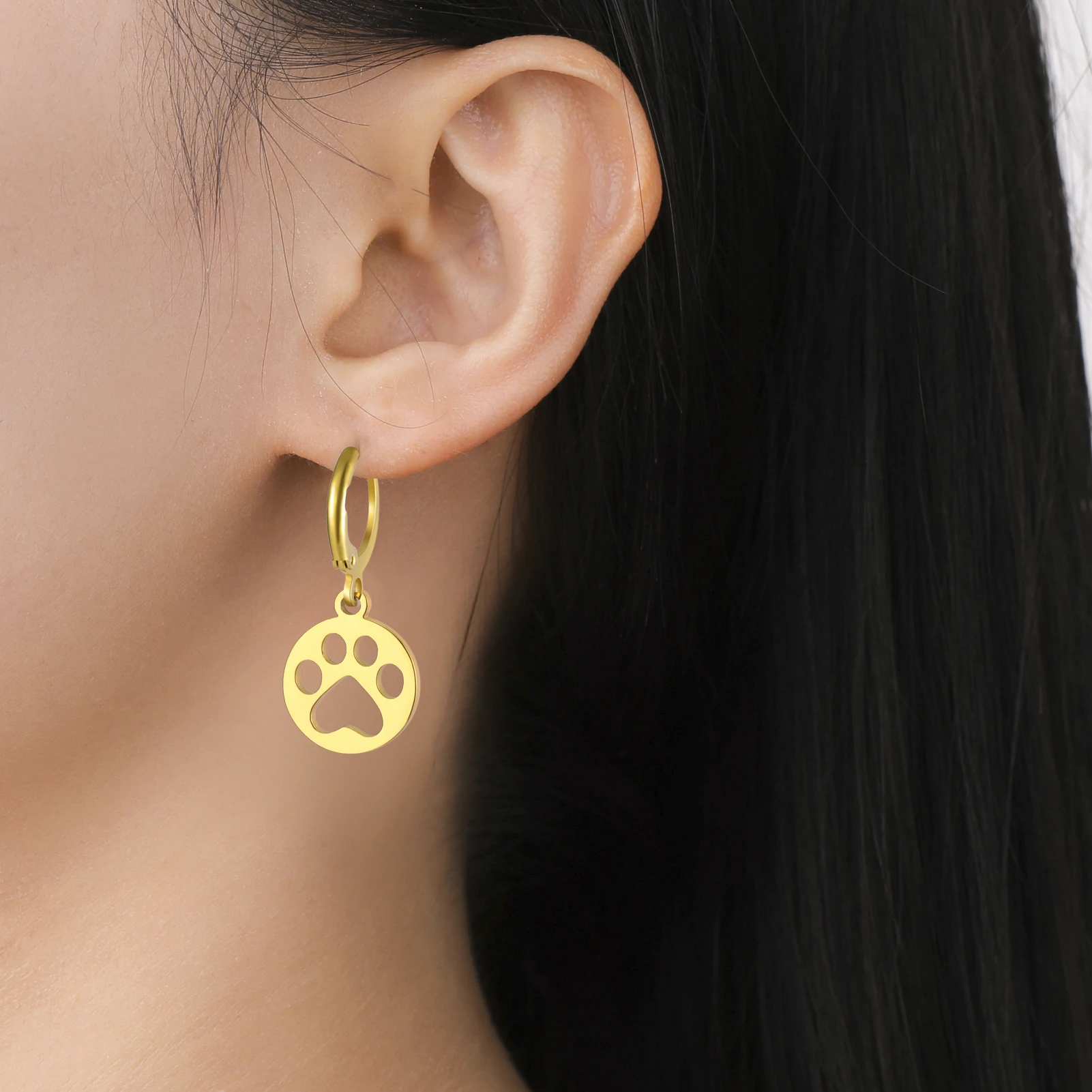 Cazador Cat Dog Paw Footprint Drop Earrings for Women Girls Stainless Steel Jewelry Cute Animal Earrings Christmas Gift 2024 New