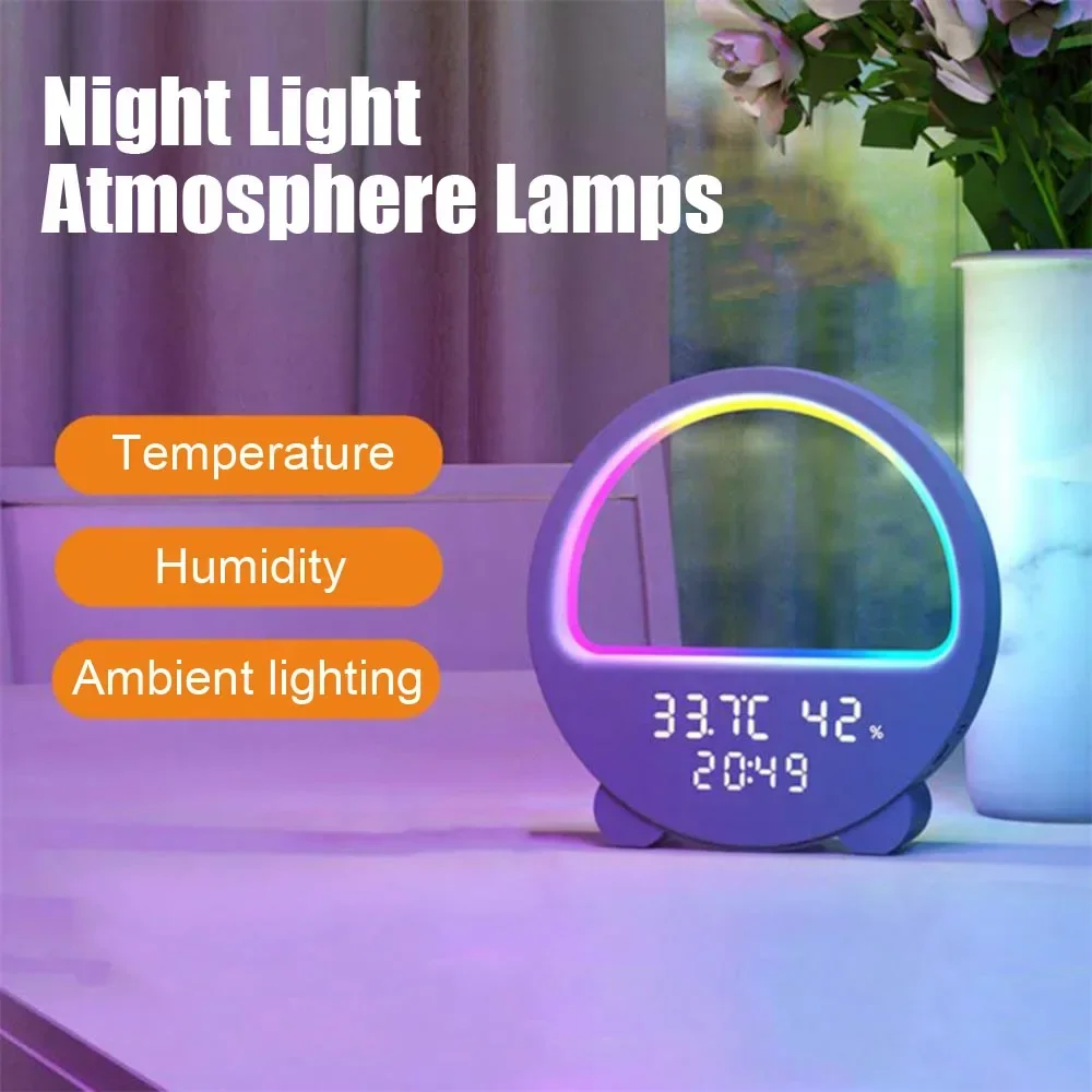 

RGB Smart LED Night Light Atmosphere Table Lamp Digital Alarm Desk Lamps Bluetooth Speaker Temperature Display Bedroom Decor