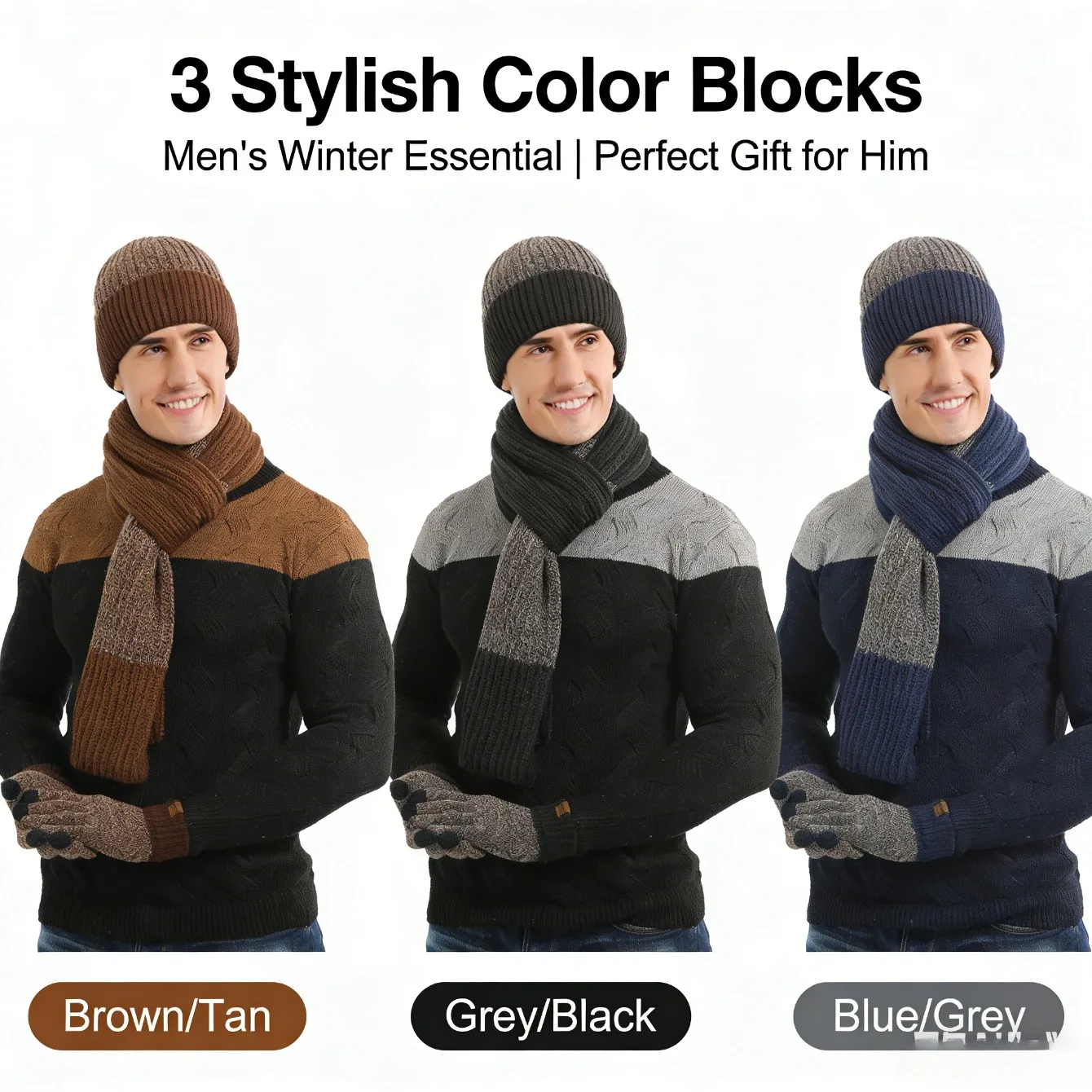 للجنسين سميكة الصوف الدافئة مجموعة جديدة الخريف الشتاء قبعة وشاح قفازات هدية مثالية مجموعة 3 قطع