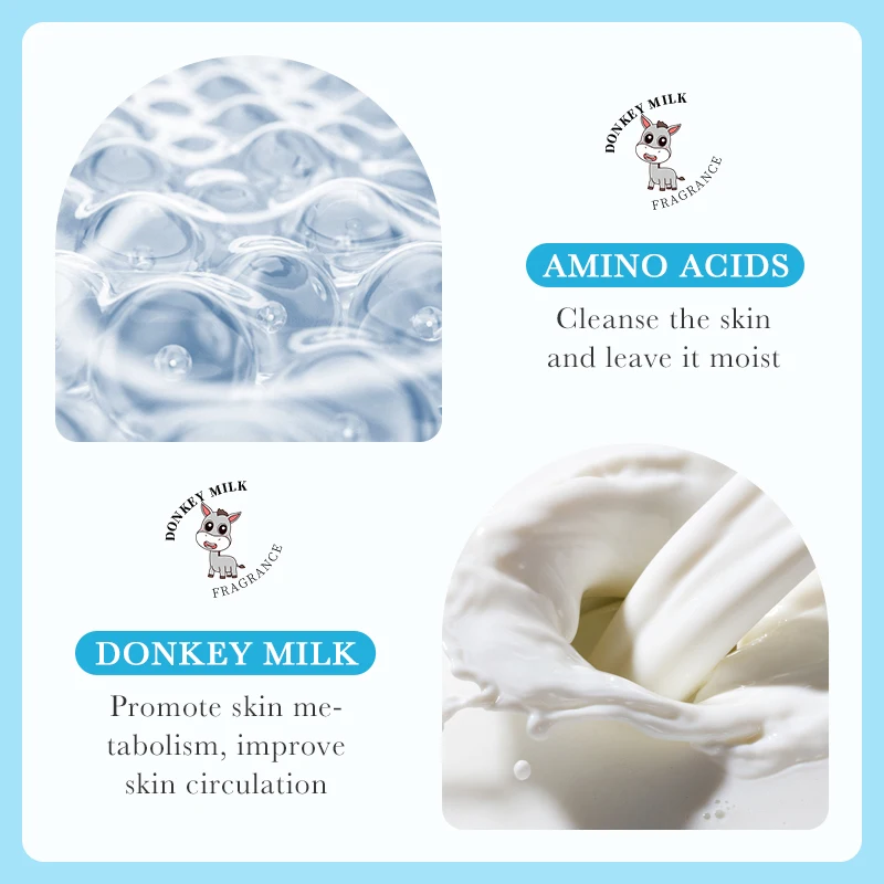 

100ml Amino Acid Donkey Milk Cleanser Moisturizing Blackhead Foam Cleansing Shrink Control Wash Oil Pores Face Acne Remover M3J5