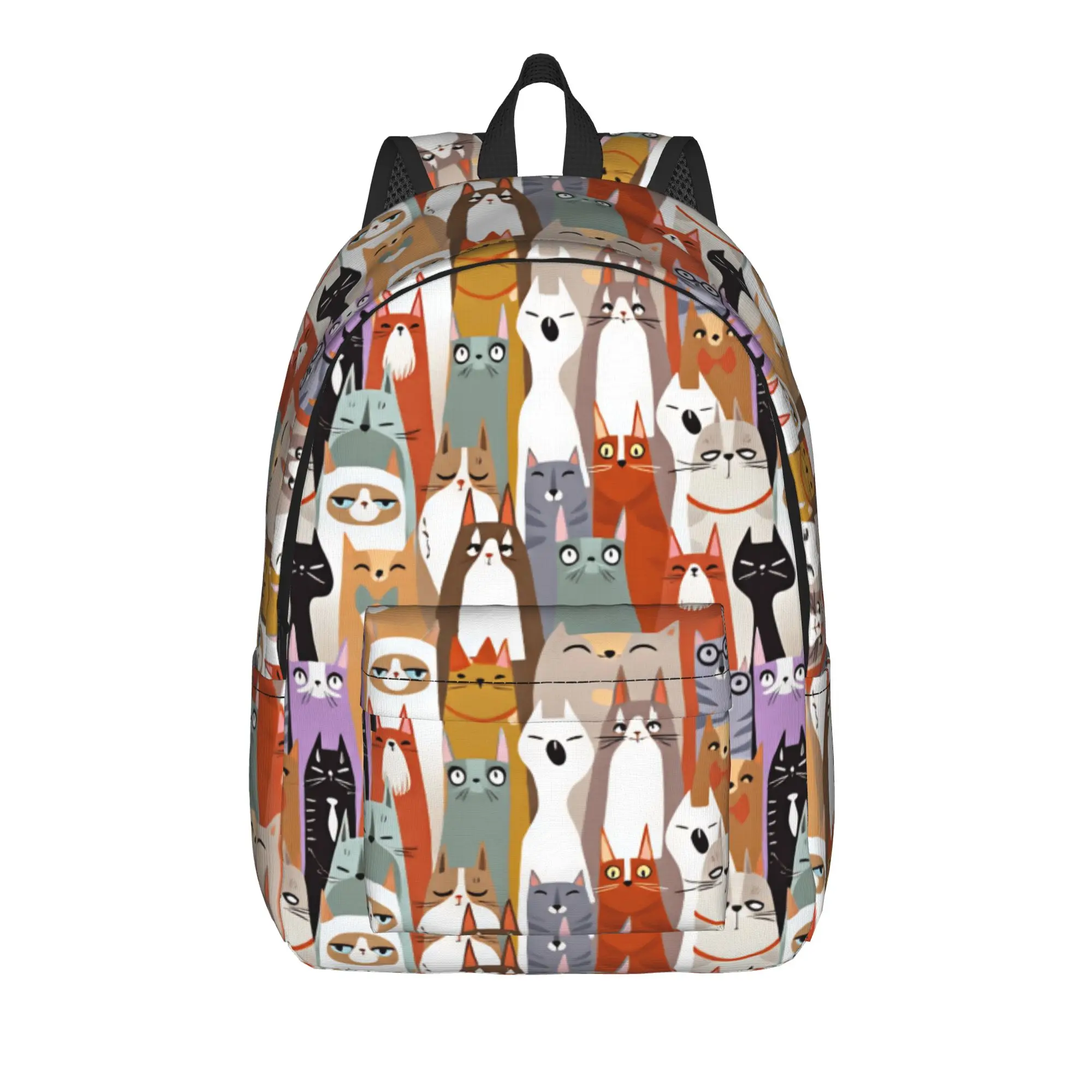 Funny cartoon seamless cats pattern Backpack  Student Unisex Polyester Outdoor Style Backpacks Pattern Modern High School Bags