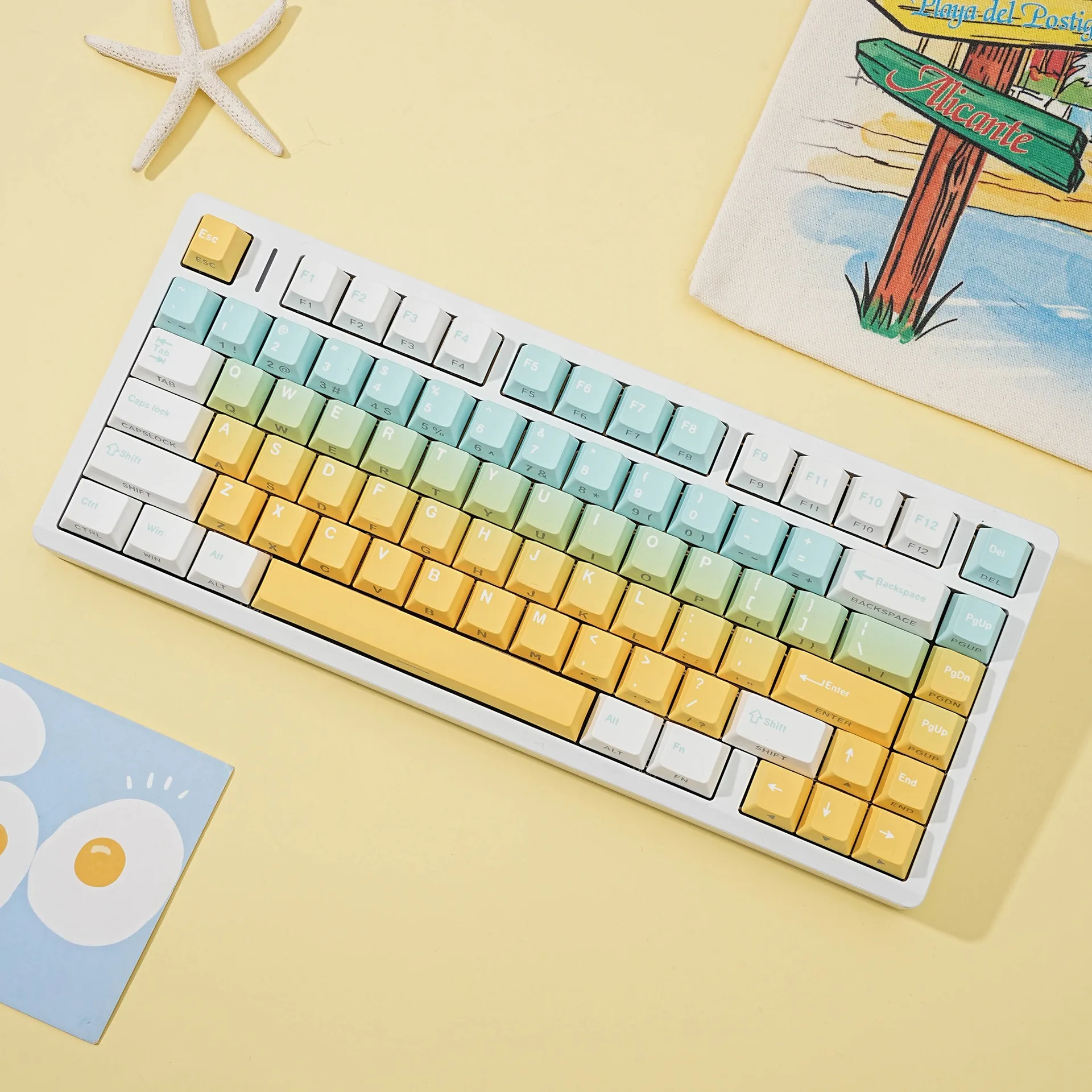 Cherry Profile PBT Mechanical Keyboard Keycap Spanish French Korean Japanese Russian German Arabic Side Print Gradient Keycaps